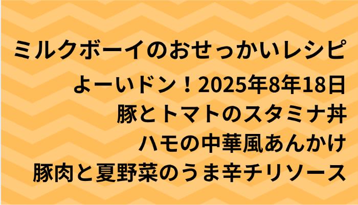 よーいドン！ミルクボーイのおせっかいごはん2025年8月18日